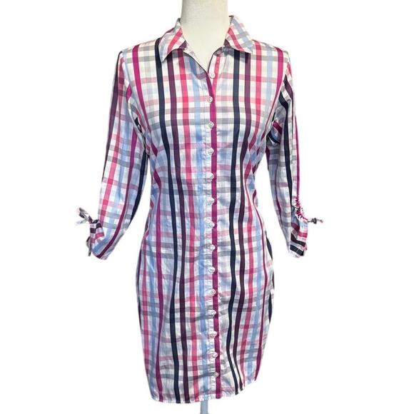 Anne Fontaine “Arielle” Plaid Cotton Shirt Dress Multicolor Button Front, Size 6 - Picture 1 of 6
